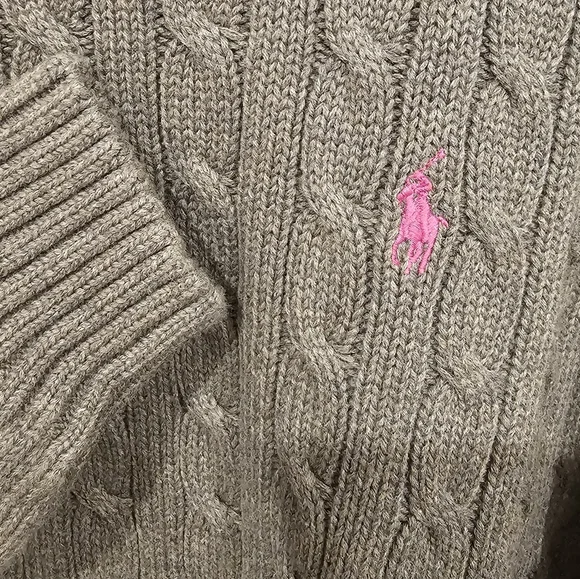 NWT Ralph Lauren Sport Women's Gray Cable Knit Pullover with Pink Logo Size-XL - Picture 8 of 12